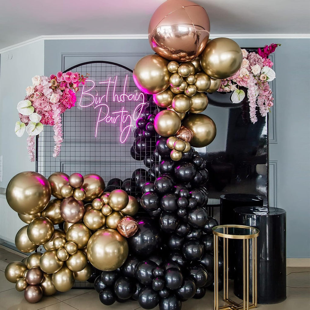 RUBFAC Black Balloons - 129-Piece Latex Balloon Arch Kit for Halloween & Party Decor | 5-12 Inch Sizes