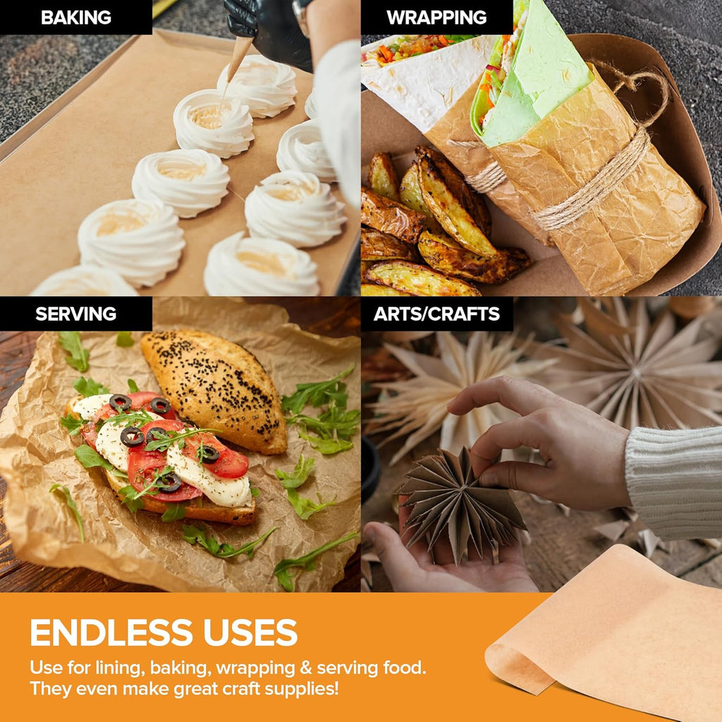 Stock Your Home Unbleached Parchment Paper Sheets - 200 Pre-Cut Baking Sheets (10.7”x13.75”)