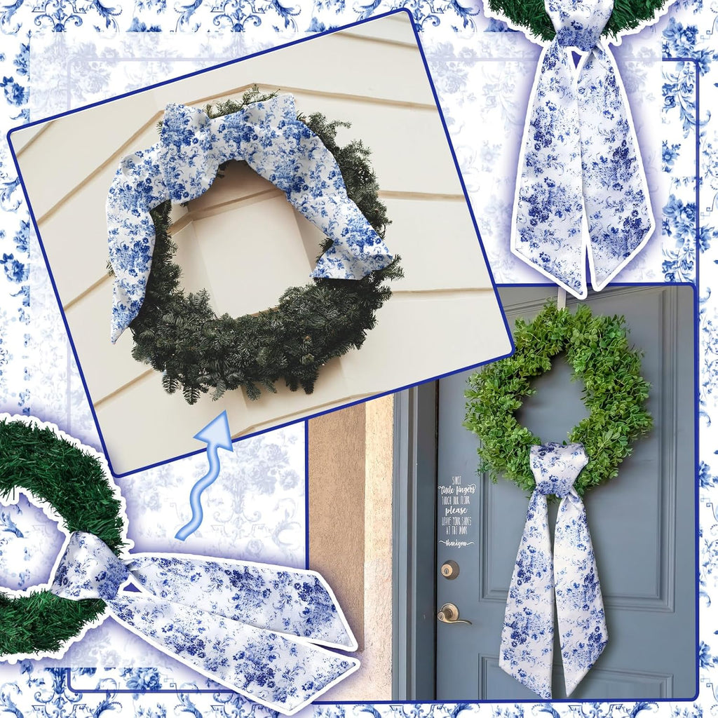 Regine Switzerland Wreath Sash - Reversible Chinoiserie Decor for Monogram Garland | 2 Pcs Set