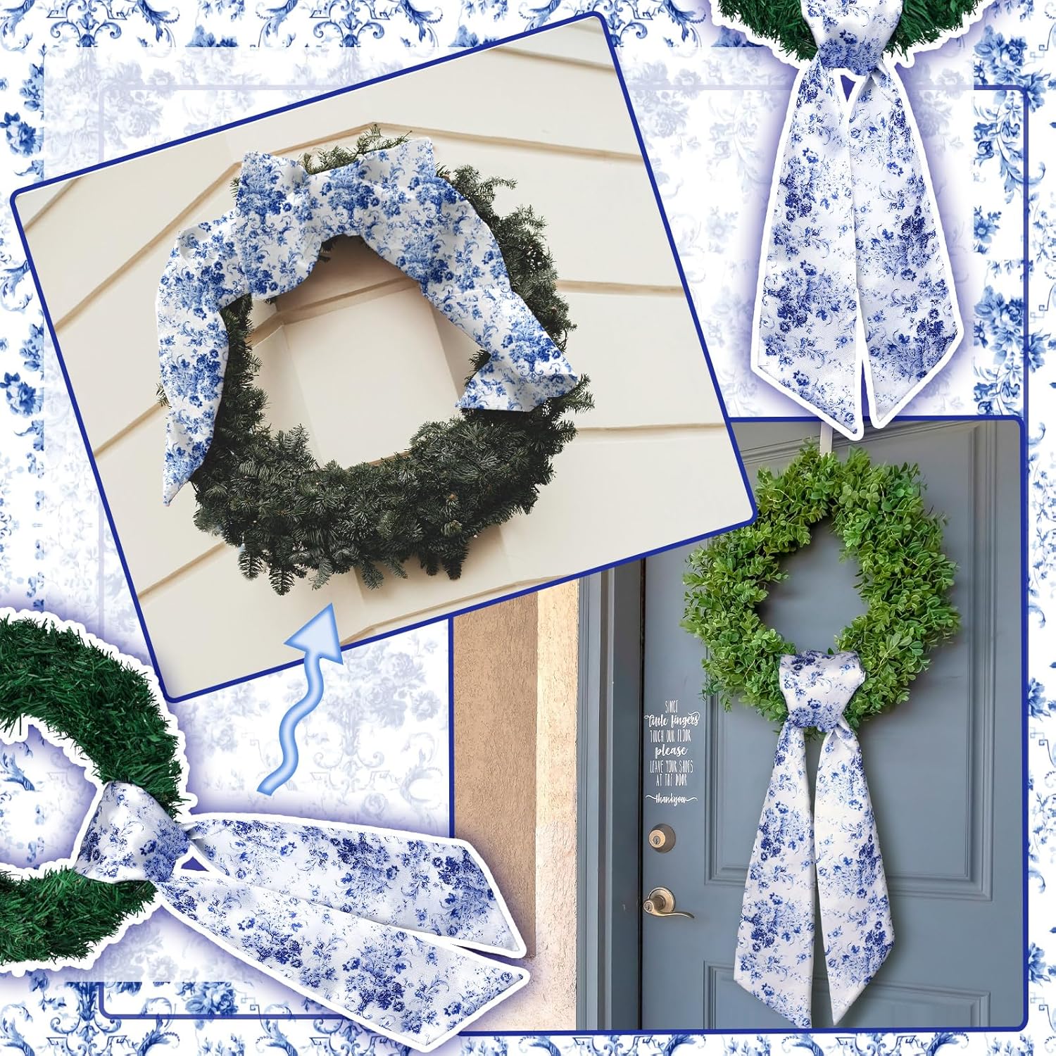 Regine Switzerland Wreath Sash - Reversible Chinoiserie Decor for Monogram Garland | 2 Pcs Set