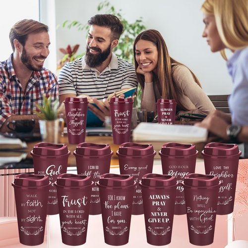 Skylety 40 Pack Easter Christian Gifts for Men Women 16oz Reusable Bible Verse Tumbler Bulk Plastic Coffee Cup with Lid Inspirational Religious Church Gift for Mother Father Birthday (Burgundy)
