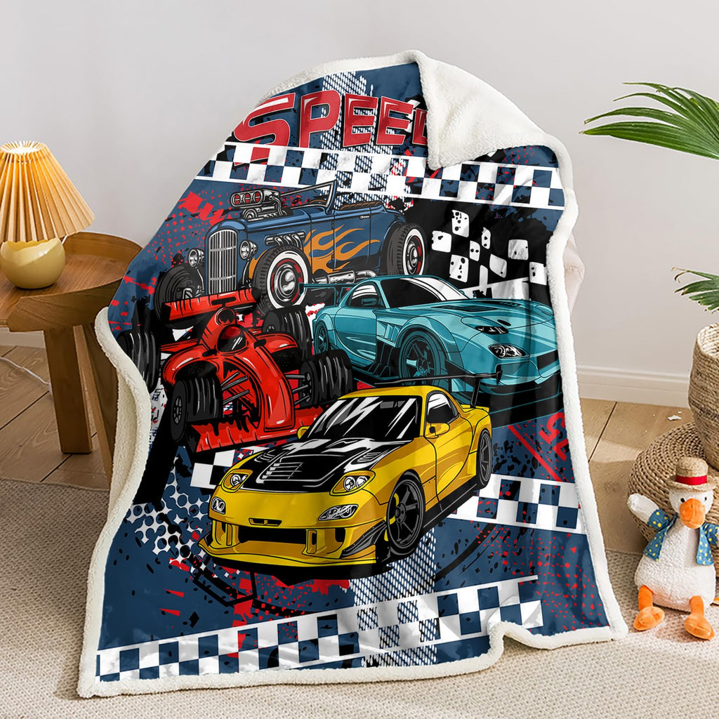 AILONEN Racing Car Throw Blanket,Cool Speed Race Car Cozy Soft Sherpa Fleece Blanket for Kids Boys,Automobile Extreme Sport Sherpa Blanket, 47 x 31 Inches