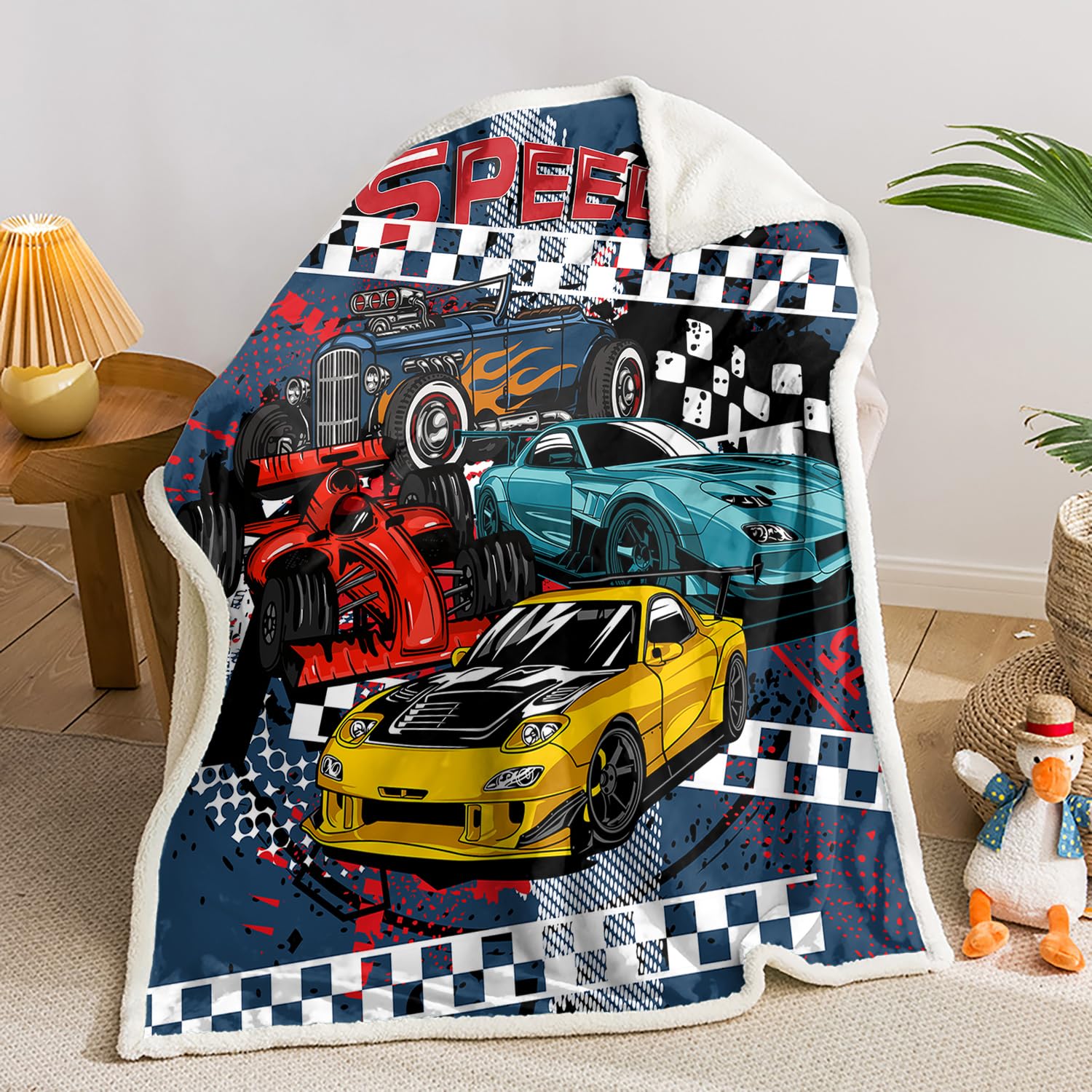 AILONEN Racing Car Throw Blanket,Cool Speed Race Car Cozy Soft Sherpa Fleece Blanket for Kids Boys,Automobile Extreme Sport Sherpa Blanket, 47 x 31 Inches