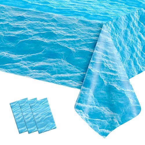 Hisxierng 3 Pcs Ocean Waves Tablecloth Plastic 54 x 108 Inch Ocean Water Table Cover Blue Under The Sea Pool Beach Birthday Party Decorations Shower Supplies Beach Backdrop Ocean Decor