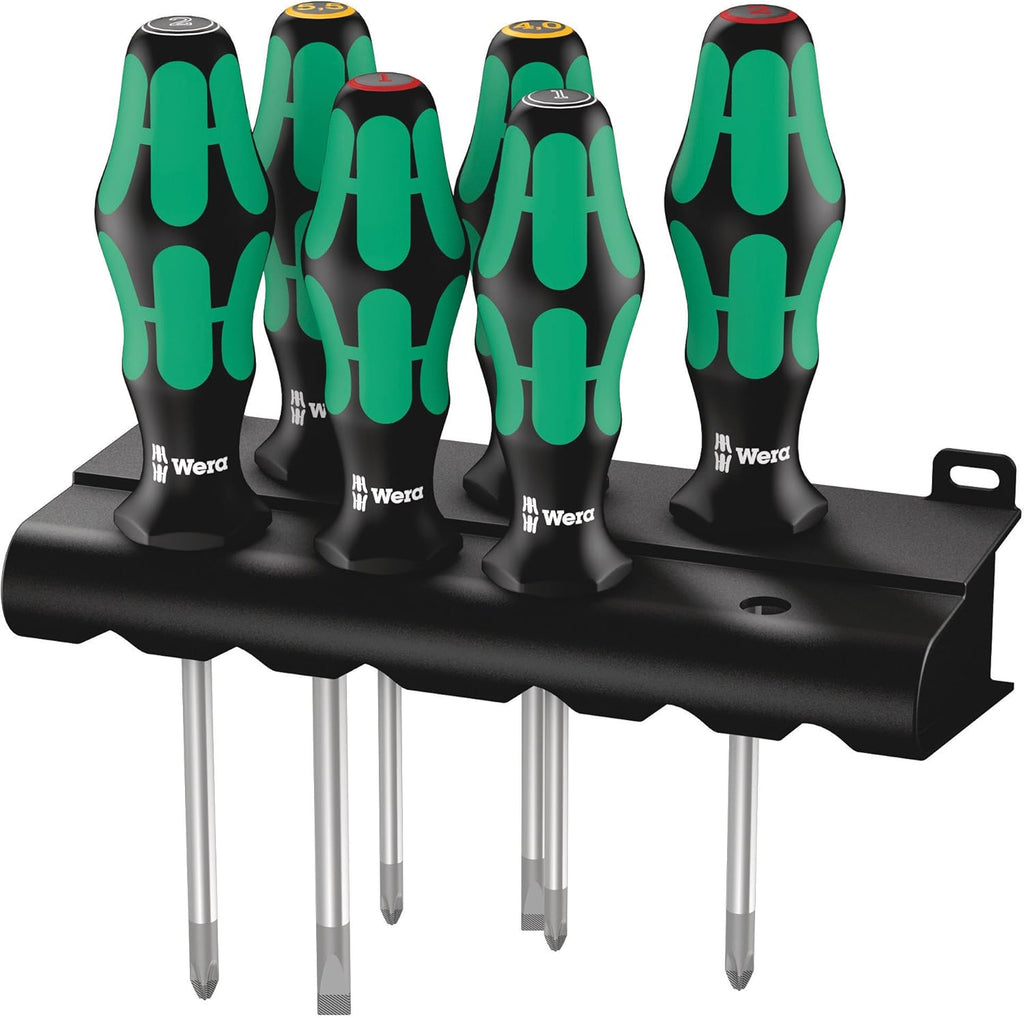 Wera 335/350/355/6 Screwdriver Set - Kraftform Plus Lasertip, 6-Piece Tool Rack Included