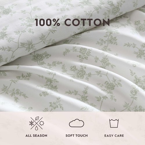 Laura Ashley - Queen Sheet Set, Buttery-Soft Bed Sheets with a Naturally Silky Smooth Cotton Sateen Lightweight Feel - Matching Pillowcases & Fitted Sheet (Fiona Green)