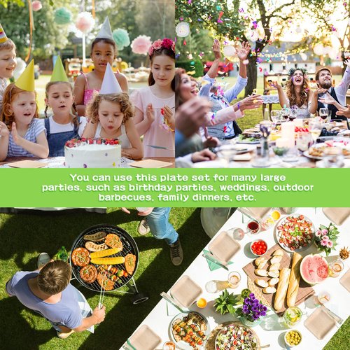Irenare 200 Pcs Palm Leaf Plates and Wooden Forks Set, 6 Inch Bamboo Square Disposable Party Plates Compostable Tableware for Appetizers Wedding Picnic Dessert BBQ Camping Events