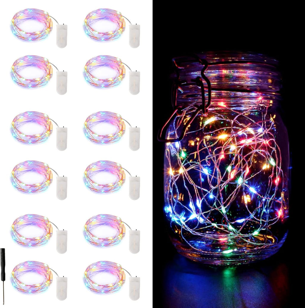 Skiennix 12 Pack Fairy Lights - Battery Operated 7FT Waterproof Silver Wire String Lights for Indoor/Outdoor Decor