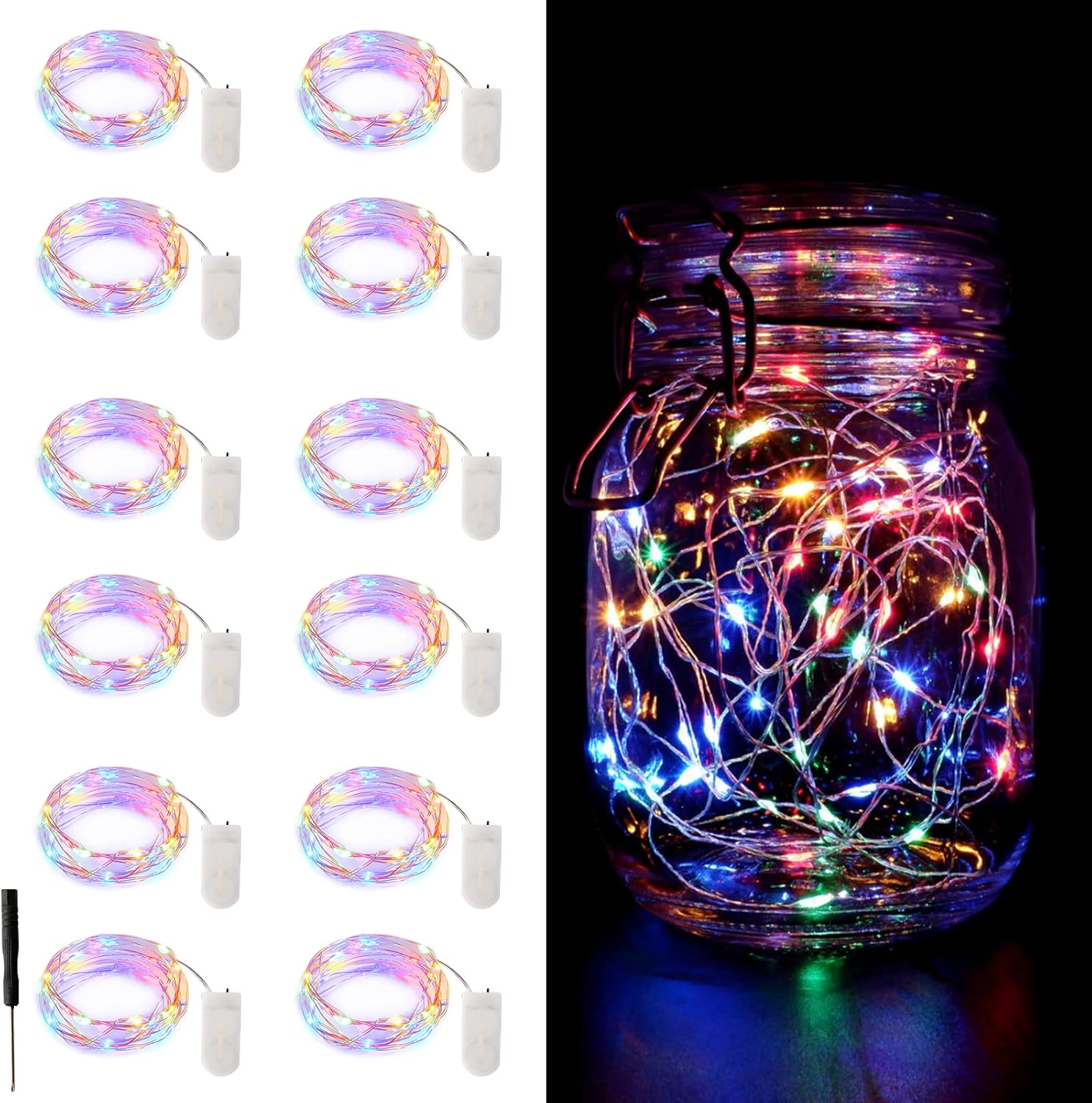 Skiennix 12 Pack Fairy Lights - Battery Operated 7FT Waterproof Silver Wire String Lights for Indoor/Outdoor Decor