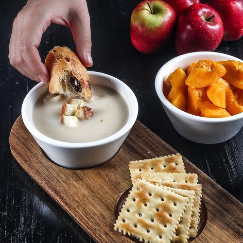 Artena 10oz Ultra-Fine Porcelain Chips and Dip Platter - Acacia Wooden Tray & 4.75-Inch Bowls for Entertaining