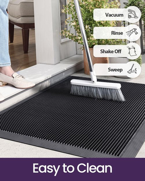 DEXI Front Door Mat Outside Entrance, 24x36 Heavy Duty Non-Slip Rubber Entry Mats, Dirt Trapping Waterproof Low-Profile Welcome Doormat for Entryway, Black