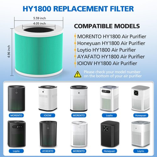 2 Pack HY1800 Replacement Filter Compatible with CHIVALZ/MORENTO/Loytio/Honeyuan/AYAFATO/IOIOW HY1800 Air Purifier, 3-in-1 Filtration, High-Efficiency Activated Carbon HY1800 Replacement Filter