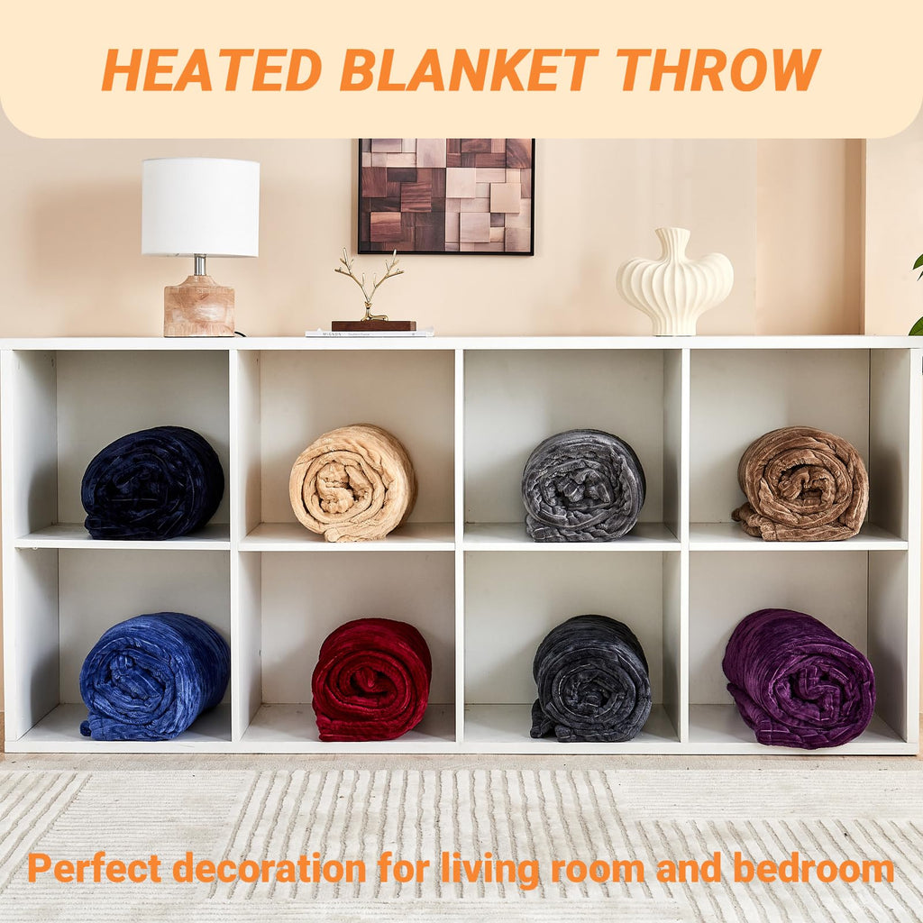 Qieryun Heated Blanket Electric Throw, Soft Flannel Heating Blanket with 8 Hours Auto Off 10 Fast Heating Levels Machine Washable Sherpa Heated Blanket with Overheating Protection