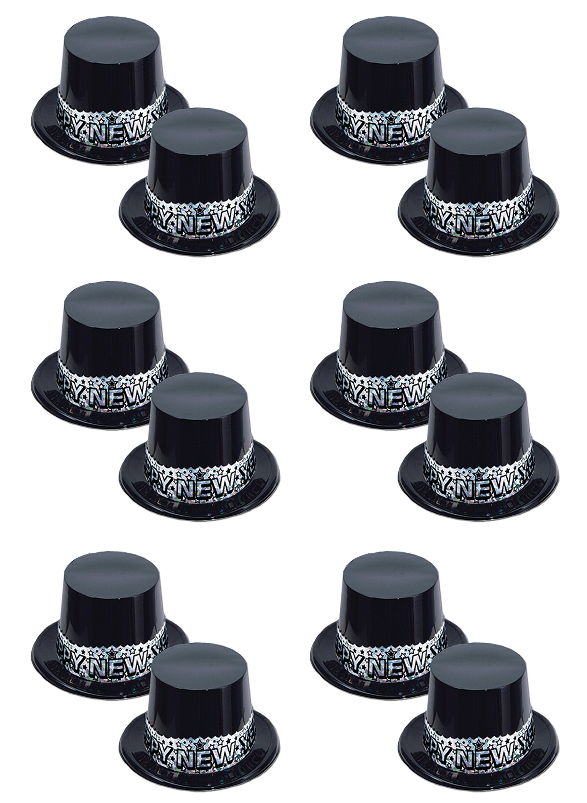Beistle 12 Piece Silver Stardust Top Hats For Happy New Year Party Supplies