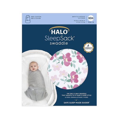 HALO 100% Cotton Sleepsack Swaddle - 3-Way Adjustable Wearable Blanket, TOG 1.5, Stems, Newborn (0-3 Months)