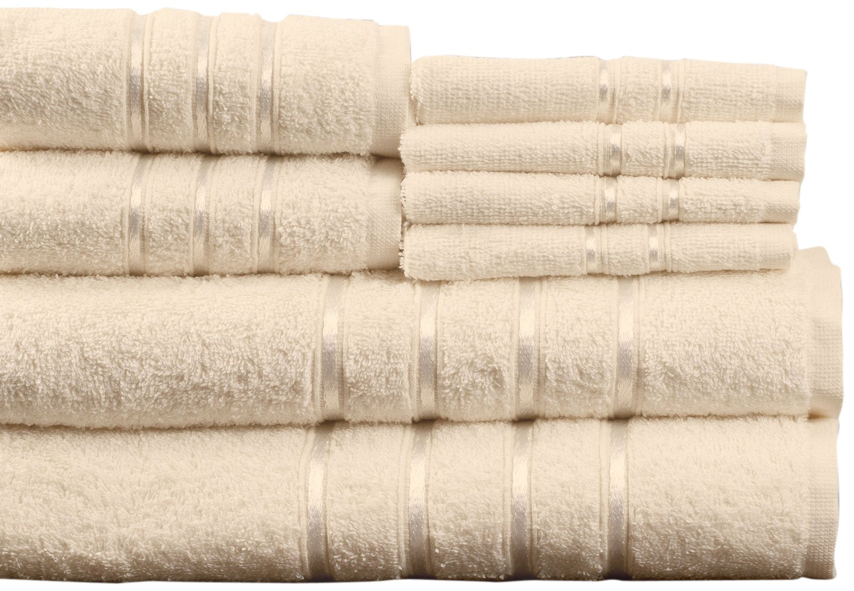 Plush Bathroom Towels - 8-Piece 100% Cotton Set with 4 Washcloths, 2 Hand Towels, and 2 Bath Towels for Home by Lavish Home (Beige)