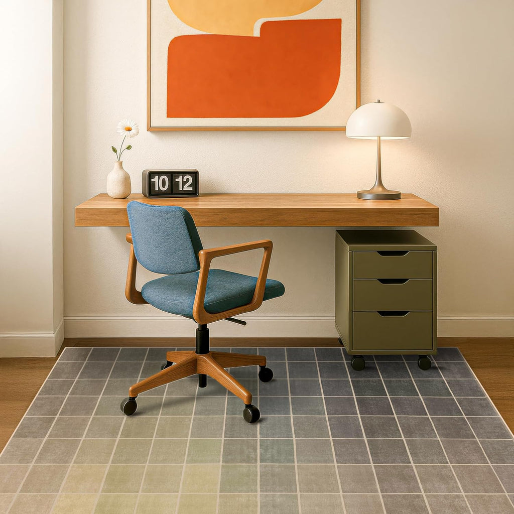 Minimalist Modern Office Rug by [Brand Name] - Washable, Non-Slip, 5x7, Stain Resistant in Gray & Beige