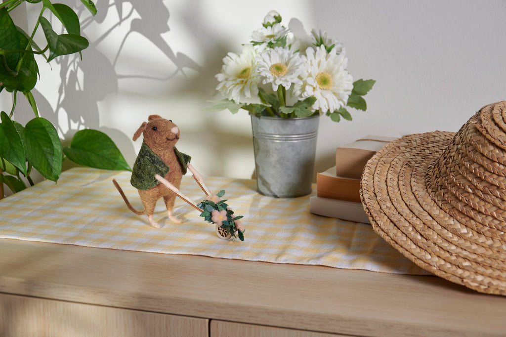 Primitives by Kathy Collectible Critter, Gardening Mouse Pushing Spring Flower Wheelbarrow | Coordinates with Spring Home Décor or Garden Themed Displays