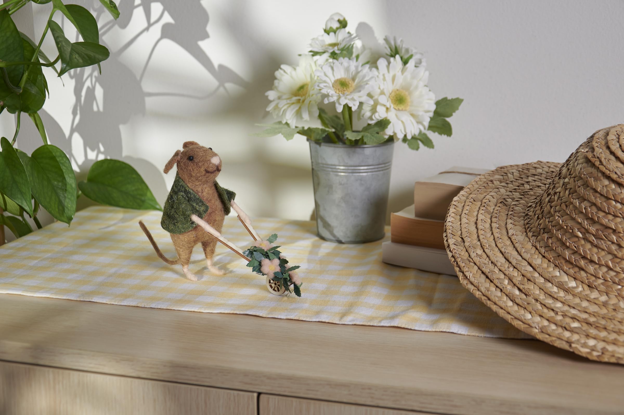 Primitives by Kathy Collectible Critter, Gardening Mouse Pushing Spring Flower Wheelbarrow | Coordinates with Spring Home Décor or Garden Themed Displays