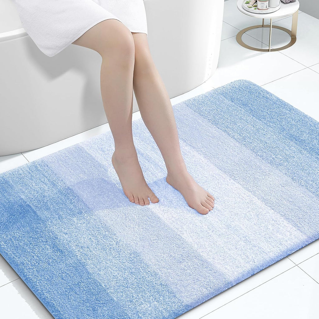 OLANLY Large Bath Rugs - Extra Soft Microfiber Mat 44x32 | Quick-Dry, Washable, Rubber Backing - Light Blue