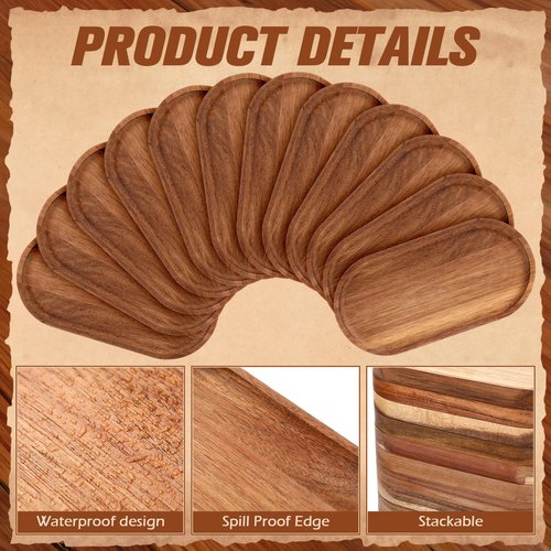 Geetery 12 Pcs Acacia Wooden Serving Trays 10 Inch Oval Wood Platter Wooden Serving Platter Oval Charcuterie Plates Board Cheese Plate Fruit Wood Tray Acacia Cheese Board for Dessert Appetizer
