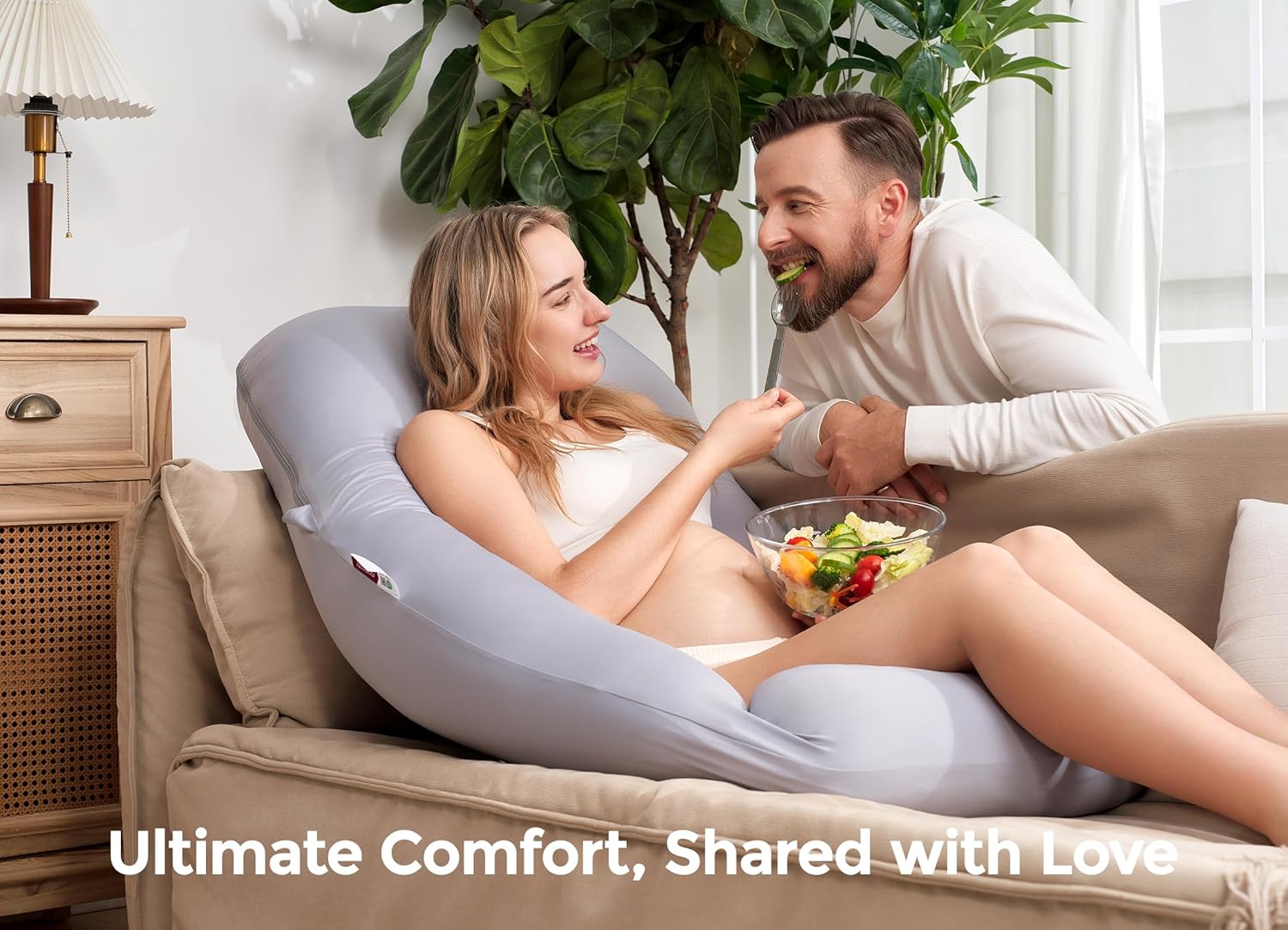 Momcozy Pregnancy Pillow - Cooling Cover & Adjustable Leg Support for Back, Hips, Belly | 50-72 Inch, Grey