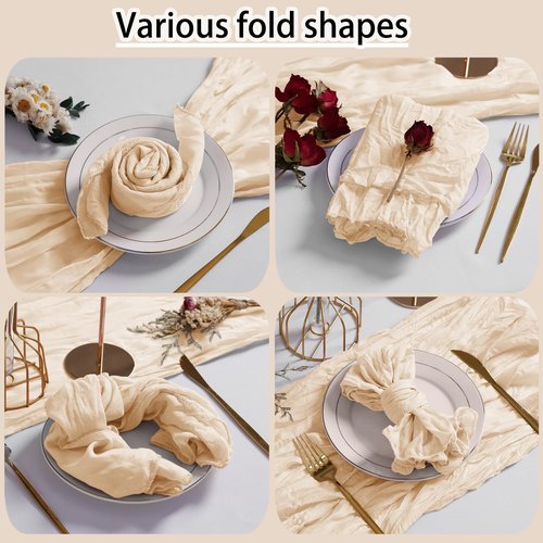 LZY 60 Pack Gauze Cheesecloth Napkins 20x20 Inch Dinner Cloth Napkins, Soft Boho Table Napkins Rustic Wrinkled Cheese Cloth Napkins Bulk for Wedding Party Baby Shower Event Decor (Ivory)