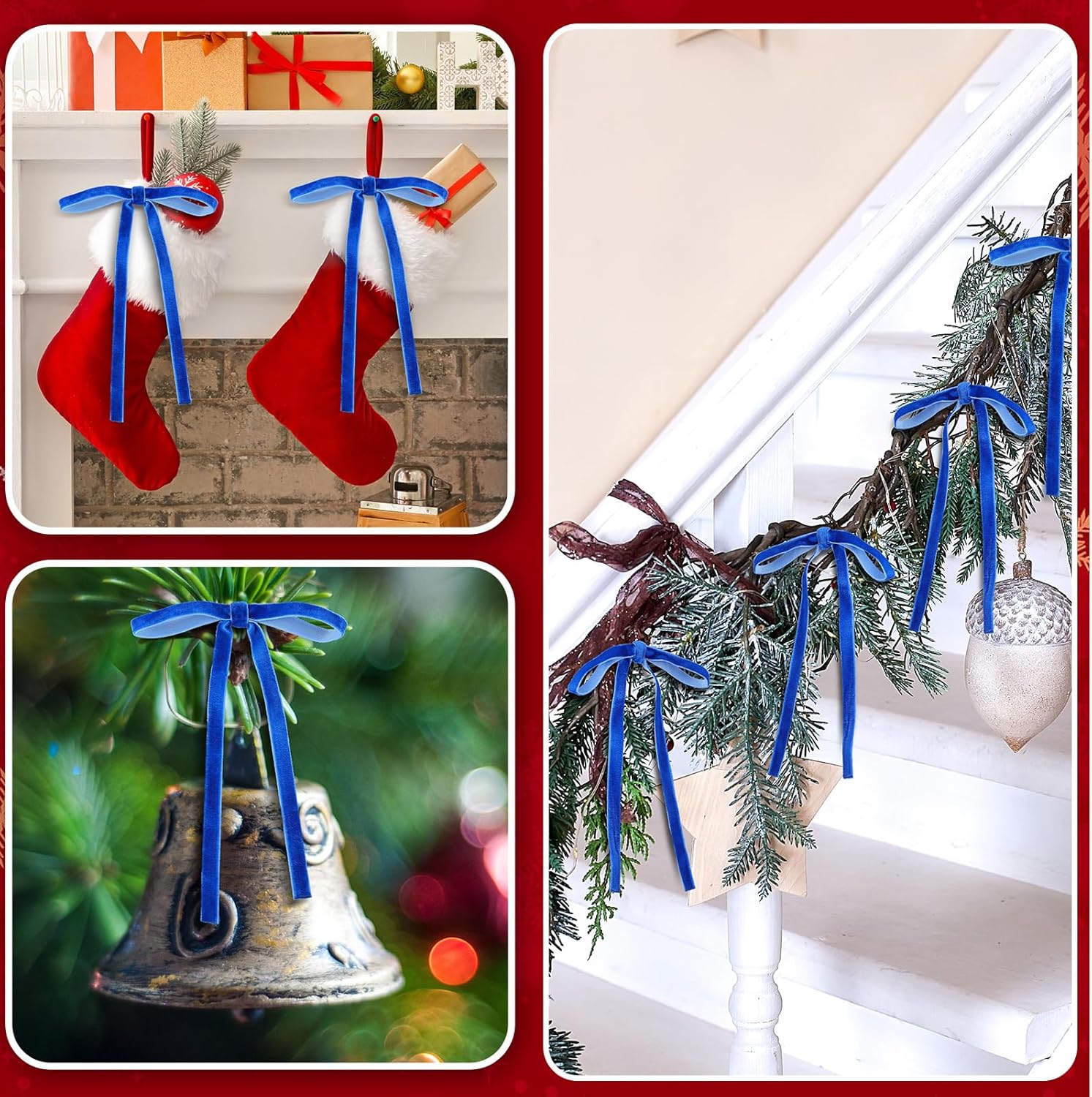 Royal Blue Velvet Bows - 24 Pcs Christmas Tree Ornaments | Valentine's Day Garland Decor (5 x 7 Inch)