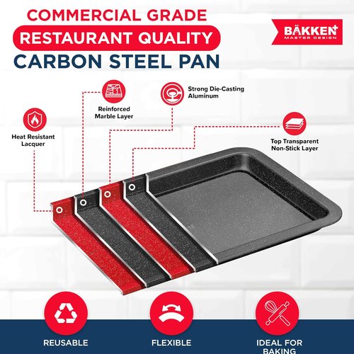 BAKKEN 3-Piece Nonstick Baking Pans Set - Stackable Cookie Trays, Oven Safe Up To 450°F, Gray Marble