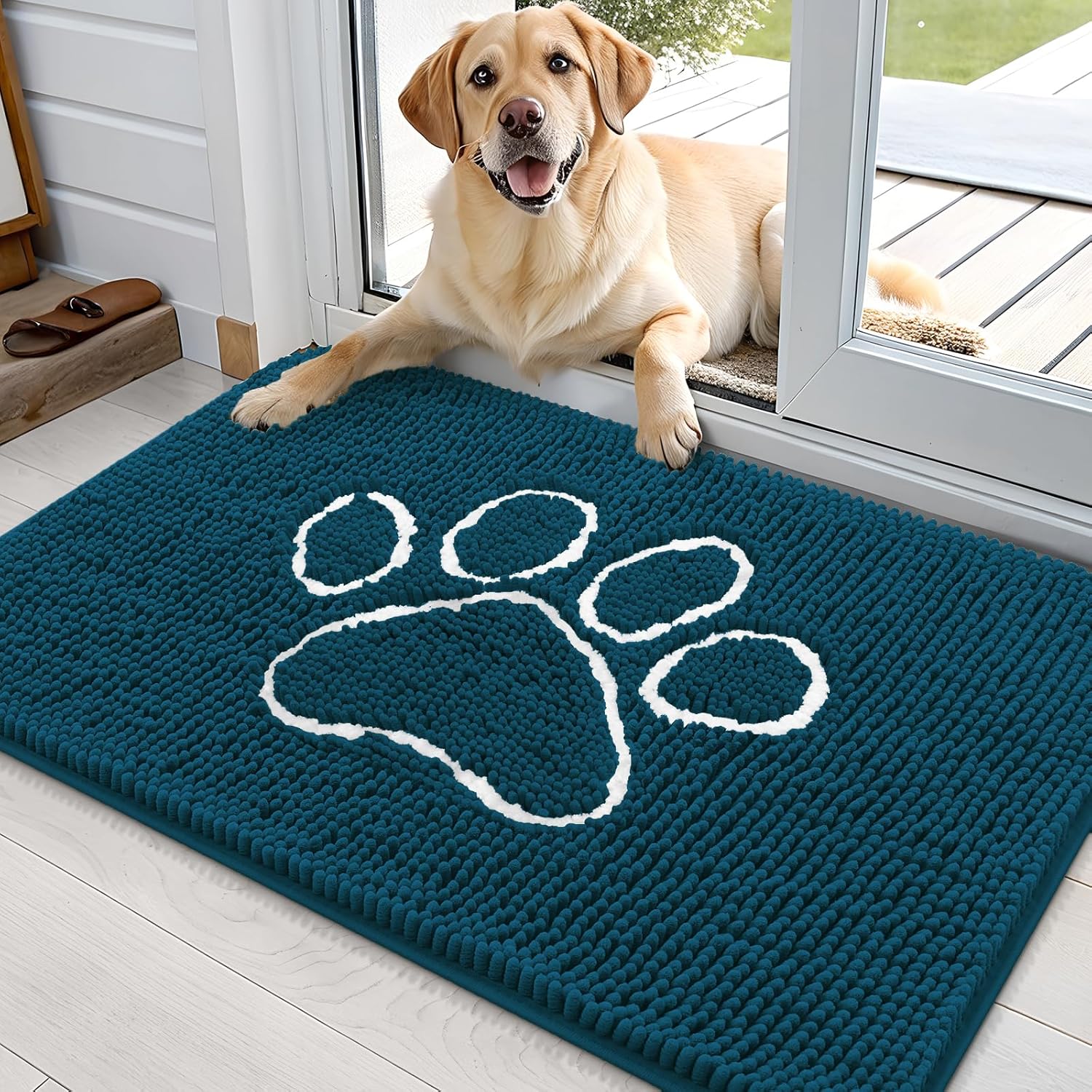 OLANLY Dog Door Mat - Absorbent Non-Slip Mud Mat for Muddy Paws | 35x24, Atlantic Blue, Quick Dry Chenille