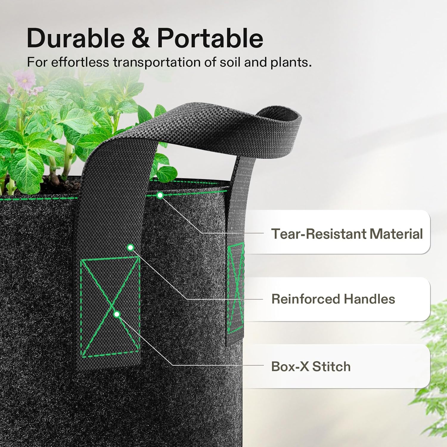 VIVOSUN 25 Gallon Heavy Duty Plant Grow Bags - 5-Pack Thickened Nonwoven Fabric Pots with Handles