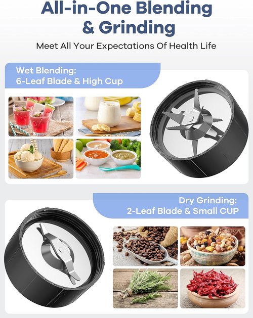 Ganiza Smoothie Blender - 900W Personal Blender & Grinder Combo with 4 BPA-Free Cups | Perfect for Shakes & Smoothies