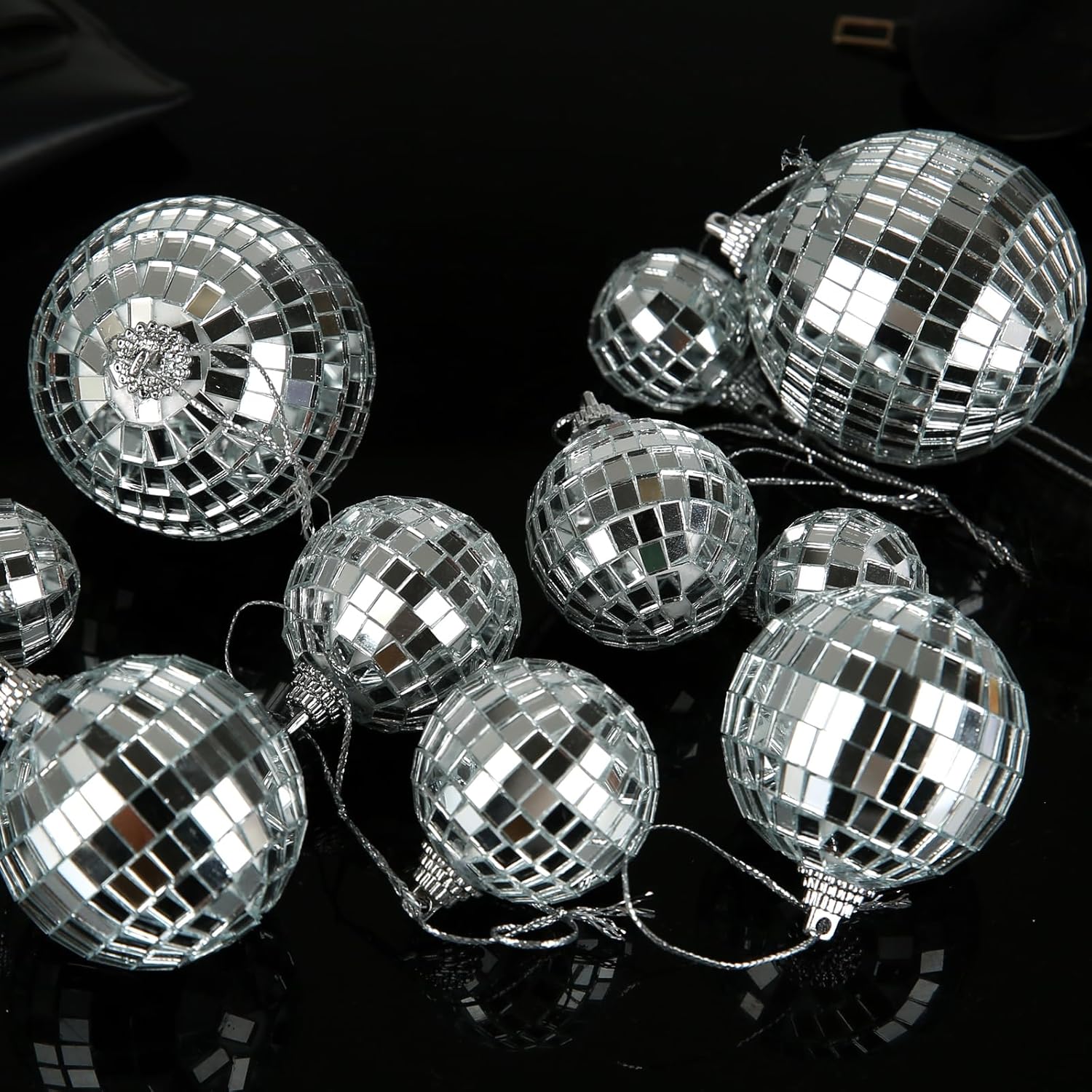Skiennix 28 Pack Disco Ball Ornaments - Reflective Silver Hanging Decorations for Parties & Events