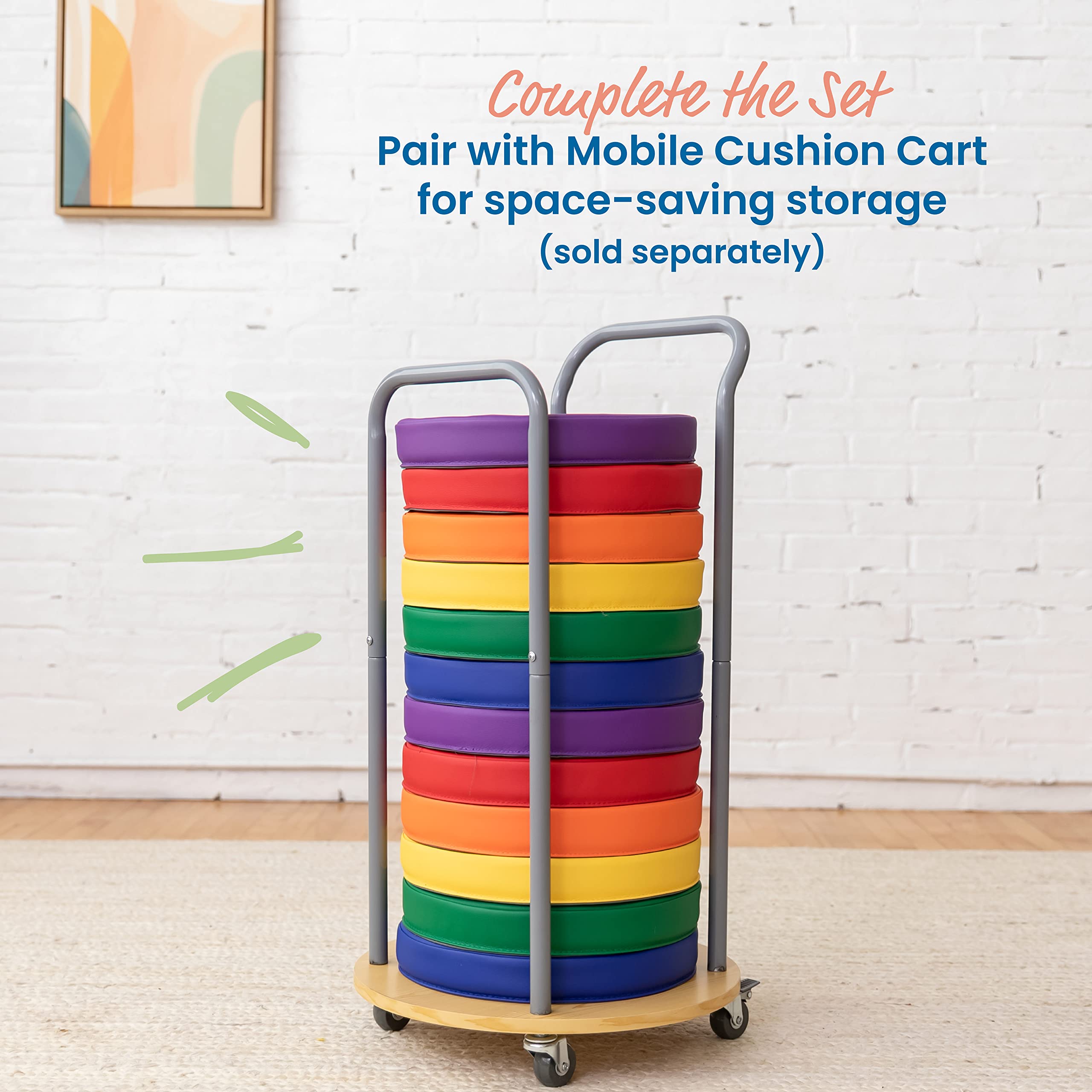 ECR4Kids SoftZone Floor Cushions, Round, Flexible Seating, Assorted, 6-Piece