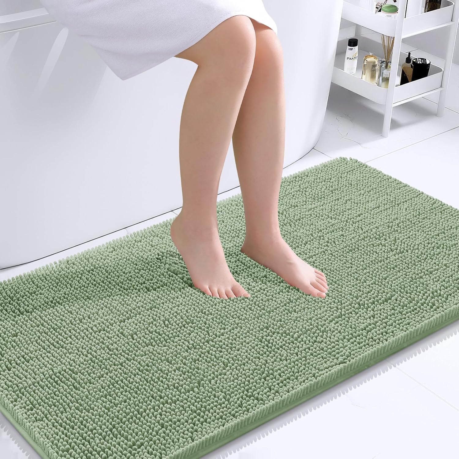 OLANLY Large Bathroom Rugs - Extra Soft Chenille Bath Mats | Quick-Dry, Machine Washable, Sage Green 40x24