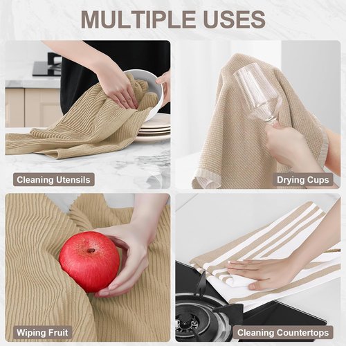 Homaxy Premium Kitchen Towels - Soft & Absorbent 380 GSM Cotton | 18”x28”, 6 Pack, Khaki