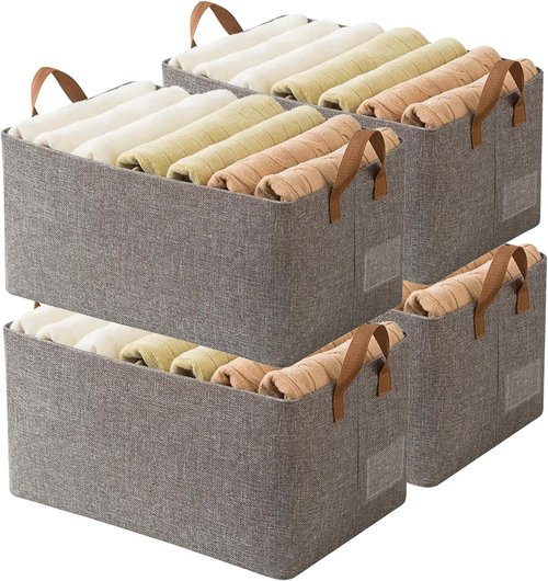 AARAINBOW Linen Closet Organizer - Stackable Fabric Storage Bins with Steel Frame | 4-Pack Gray, 23L