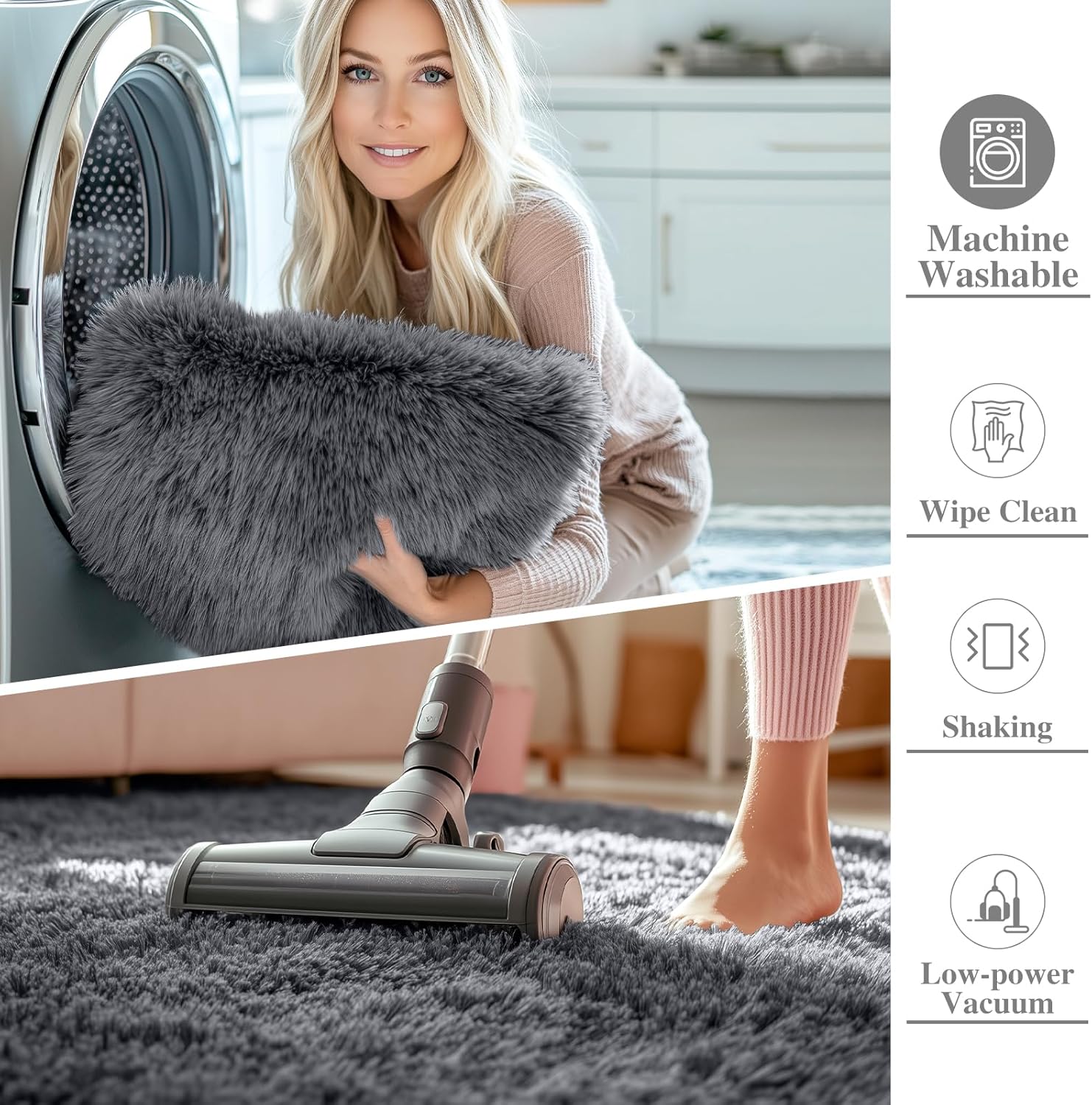 OLANLY Large Area Rug - Soft Fluffy Shaggy Indoor Carpet for Living Room & Bedroom | 5x8 Grey
