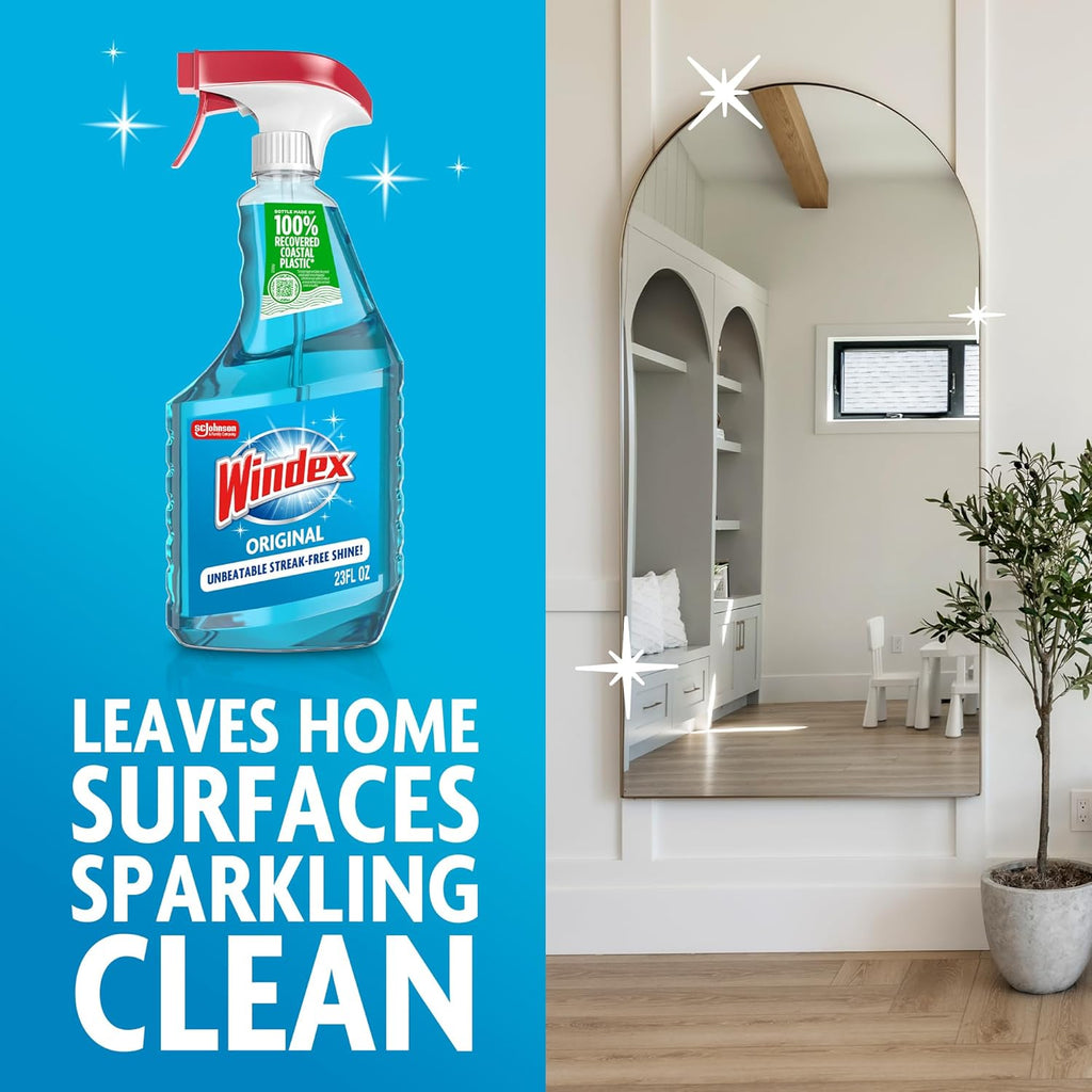 Windex Glass Cleaner Spray - Original Blue Scent, 23 Fl Oz | Leak-Proof Design for Effortless Cleaning