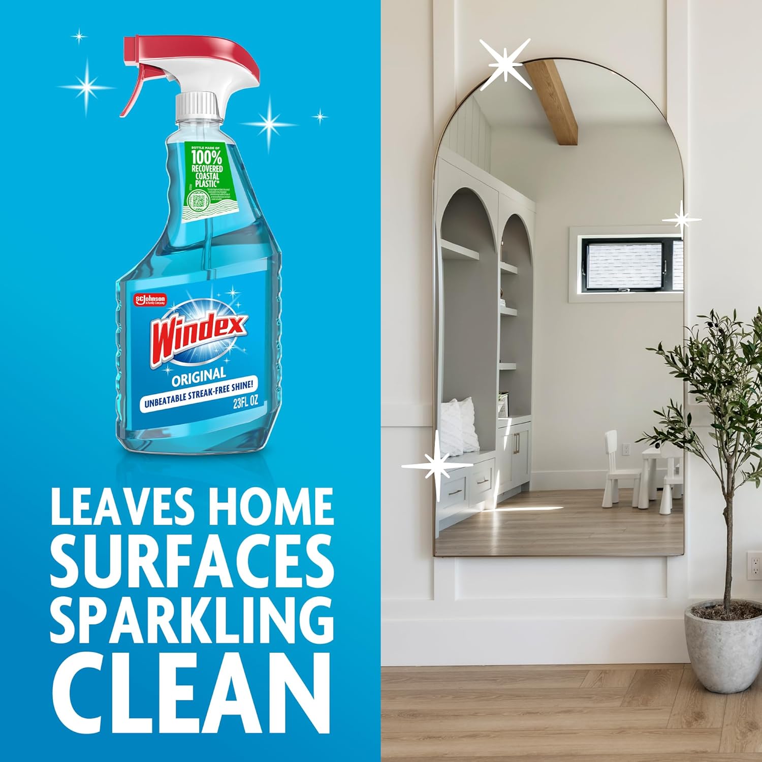 Windex Glass Cleaner Spray - Prevents Leakage & Breakage | Original Blue Scent, 23 Fl Oz (Pack of 2)
