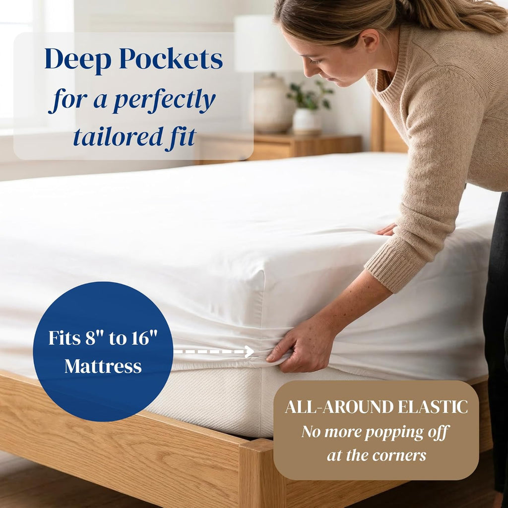 Beckham Hotel Collection King Size Sheet Set - 100% Cotton Sateen, Silky Smooth, 4-Piece, White