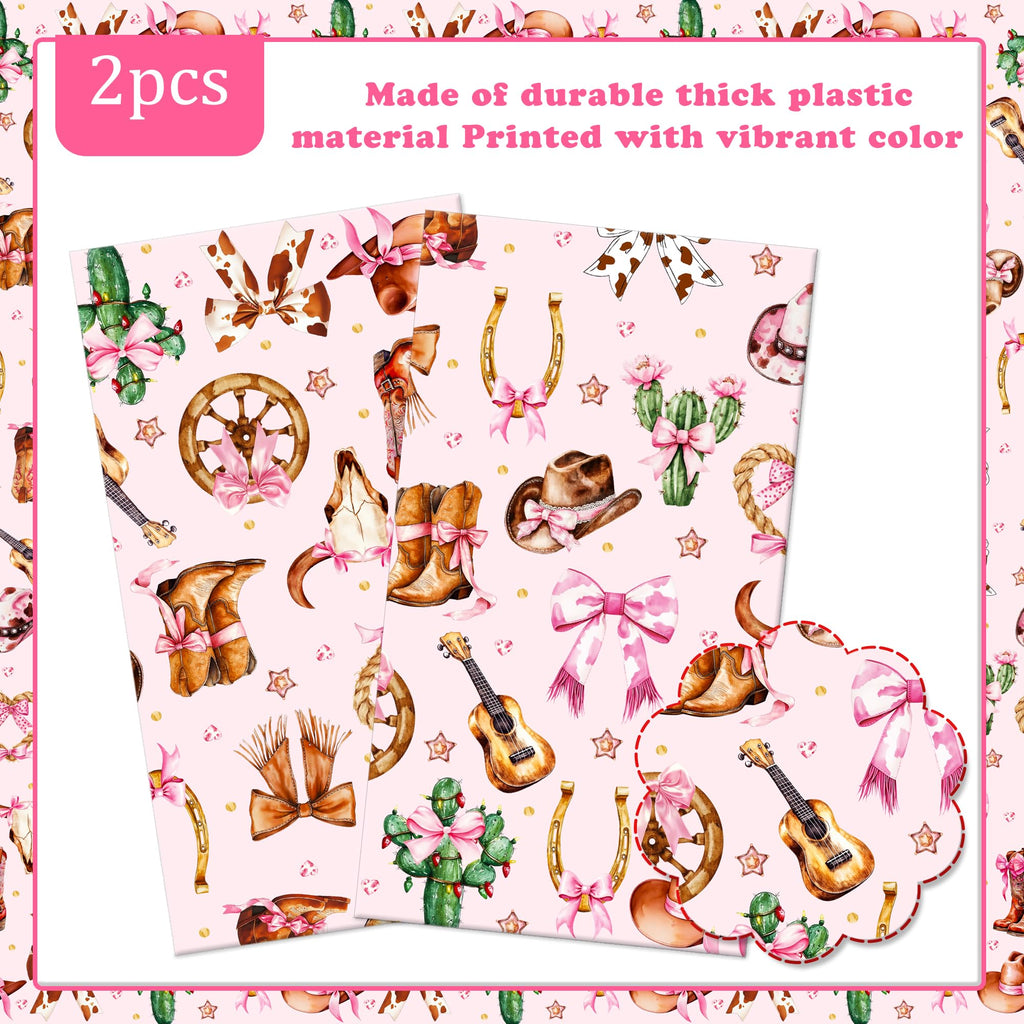 umoni Cowgirl Party Supplies Pink Western Cowgirl Tablecloth 2PCS Coquette Cowgirl Party Supplies Tablecover Disposable Wild West Guitar Bow and Boot Table Cover for Birthday Baby Shower Decor