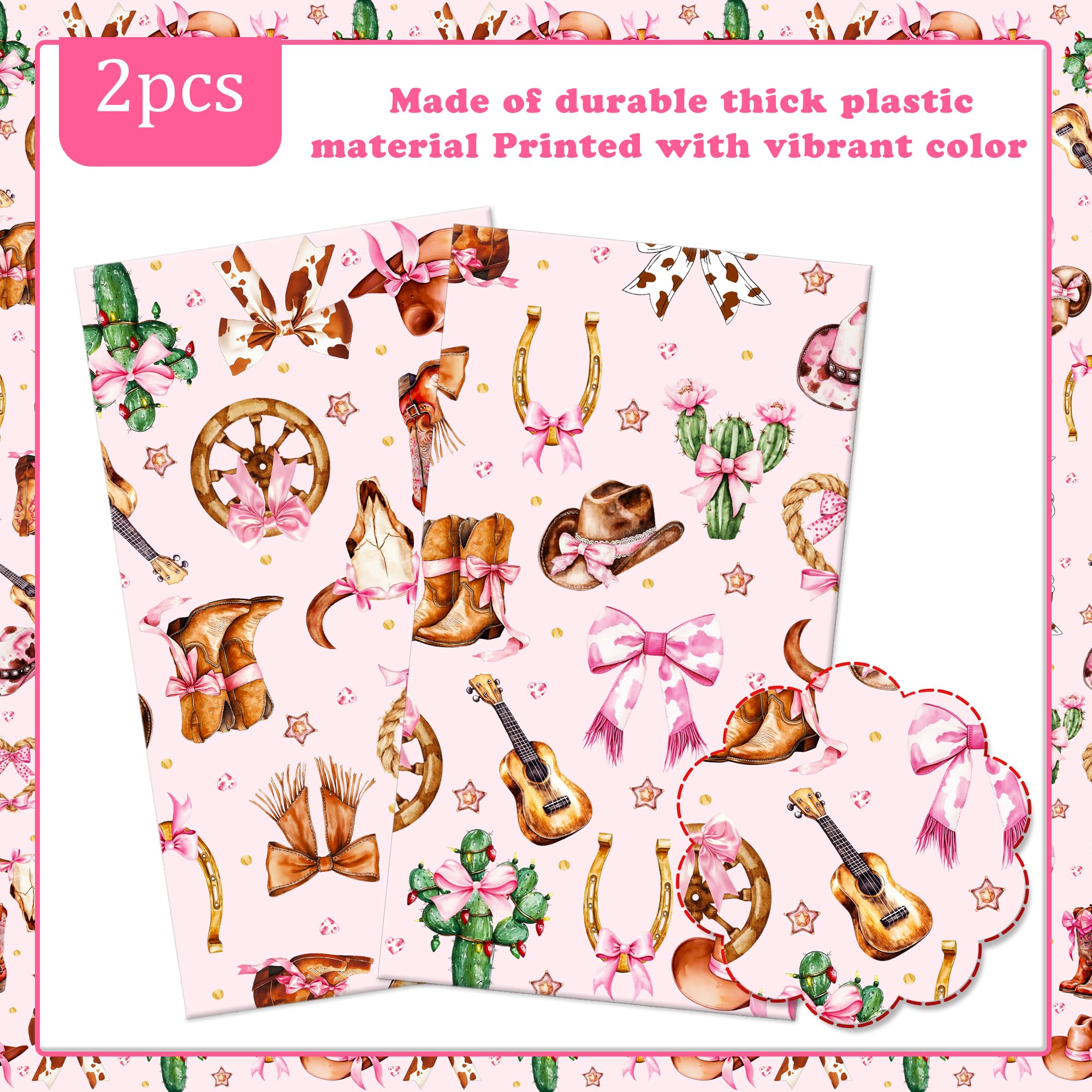 umoni Cowgirl Party Supplies Pink Western Cowgirl Tablecloth 2PCS Coquette Cowgirl Party Supplies Tablecover Disposable Wild West Guitar Bow and Boot Table Cover for Birthday Baby Shower Decor