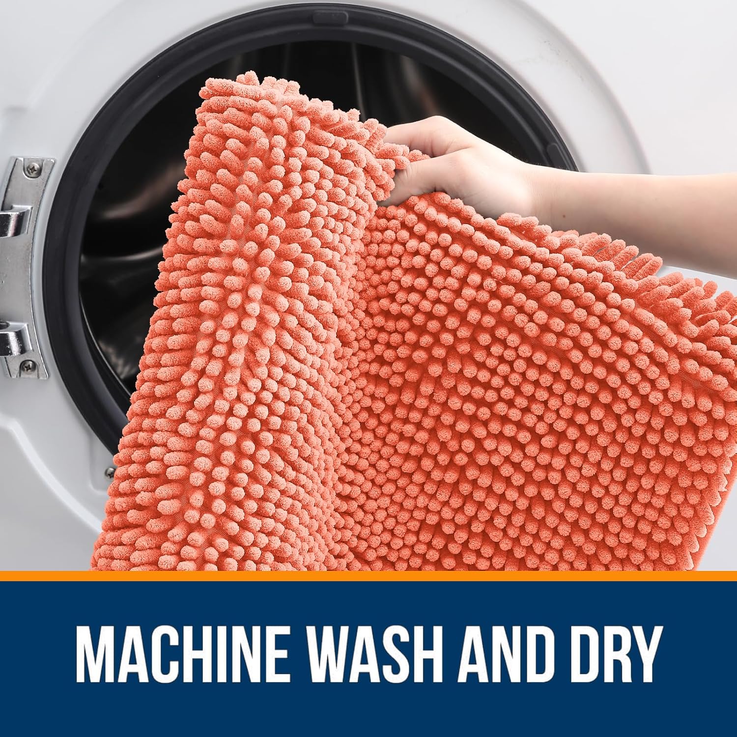 OLANLY Bathroom Rugs - Extra Soft Chenille Bath Mats with Rubber Backing | 47x24 Inches, Coral Color