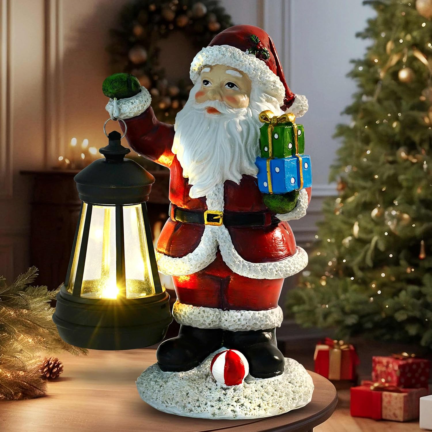 Skiennix Santa Claus Decor - Charming Standing Figurines with Lantern Light for Holiday Home Decor