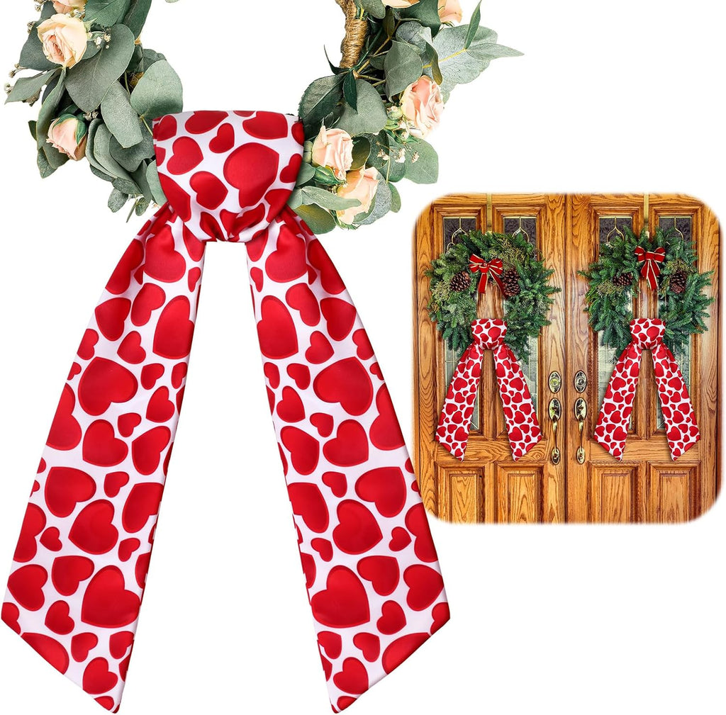 VitalCozy Wreath Sash Set - Embroidered Monogram Ribbon for Indoor/Outdoor Decor | 4.5" W x 56" L (Pink, Heart)