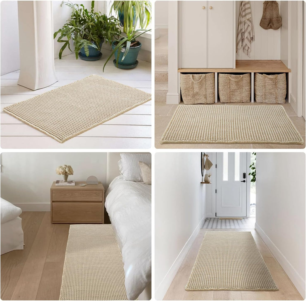 TYUU Bathroom Rug - Non-Slip Waffle Bath Mat | Super Absorbent & Quick Dry, 48''x24'' Pale Beige