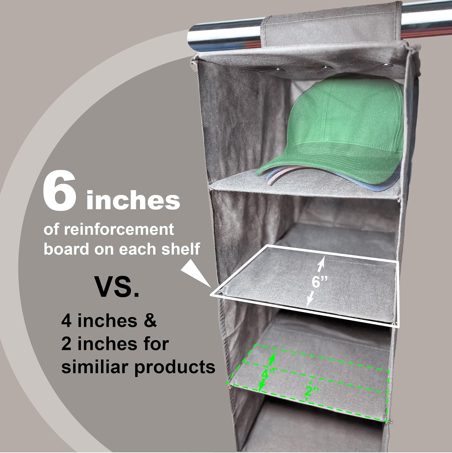 Perfect Curve 11-Pocket Baseball Hat Organizer - Gray Hat Storage Rack for Closet, Holds 100 Caps