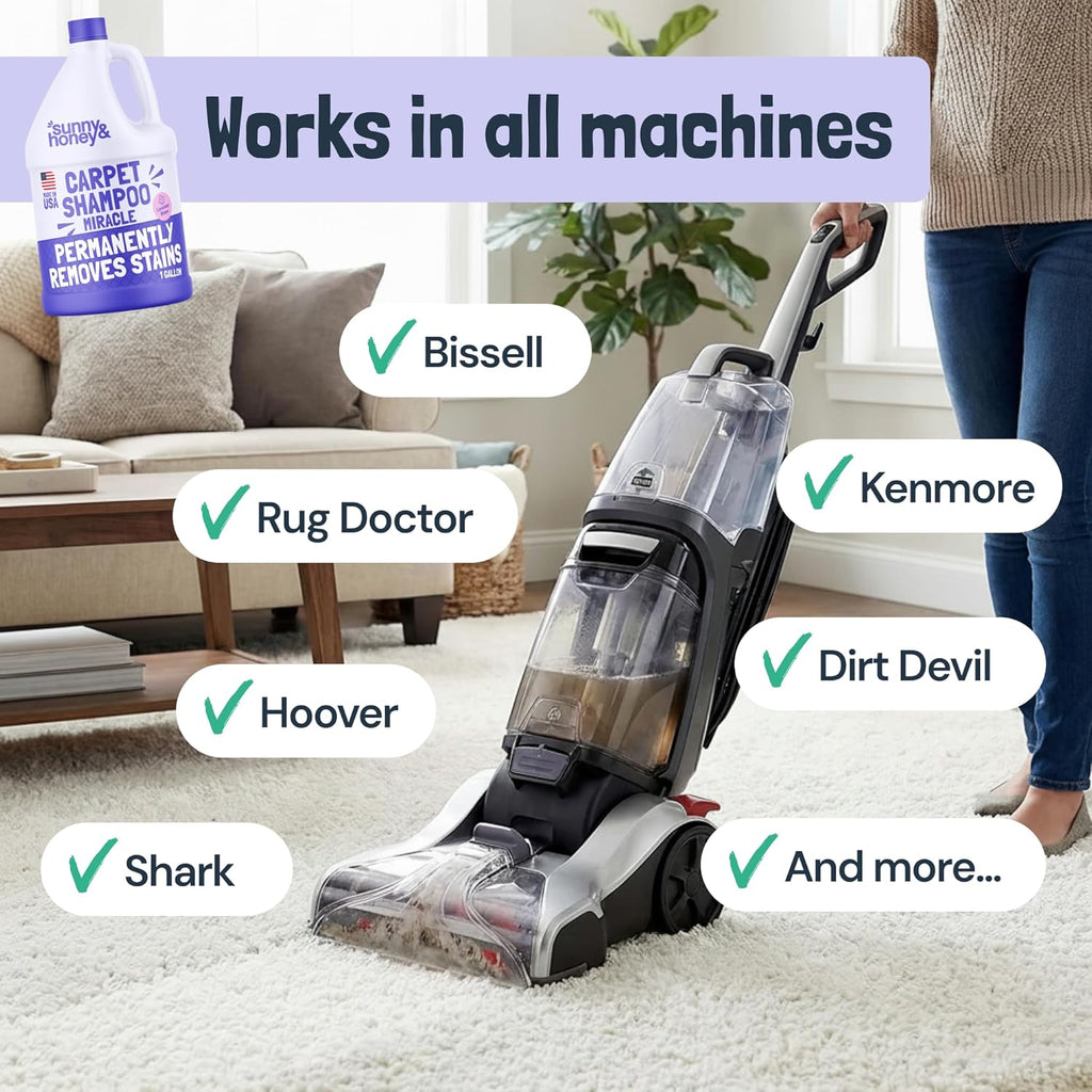 Sunny & Honey Carpet Cleaner Shampoo - Pet Stain Remover & Odor Eliminator - 128 fl oz Light Lavender Scent
