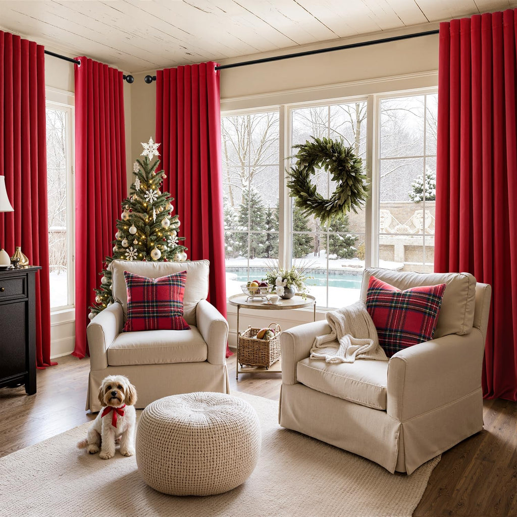 MIULEE Blackout Curtains - Christmas Red Thermal Insulated Drapes | 72 Inches Long, 2 Panels